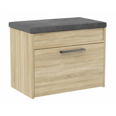 Hucoco – Meuble à chaussures scandinave avec banc et rangement – 60x35x49 cm – 2 niches de rangement – Finition aspect bois (1/5)