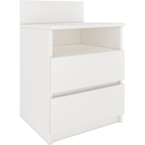 Hucoco – Table de chevet moderne 2 tiroirs – Look minimaliste – Largeur 40 cm, profondeur 32 cm, hauteur 59 cm – Parfaite pour chambre contemporaine (1/4)