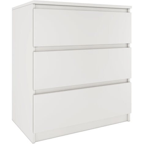 ASTER T3 - Commode de chambre 3 tiroirs - 77x70x40 - Meuble de rangement -  Style Scandinave Blanc