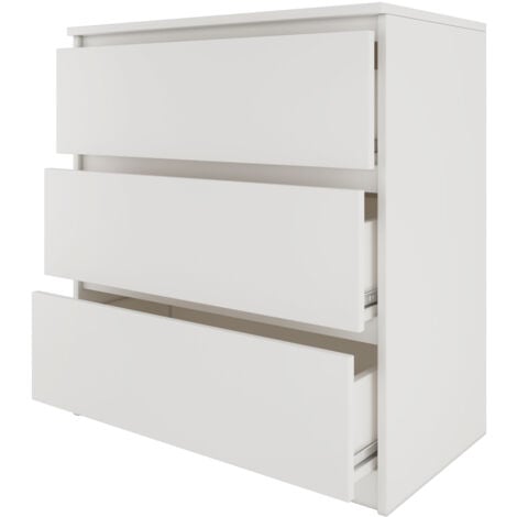 ASTER T3 - Commode de chambre 3 tiroirs - 77x70x40 - Meuble de rangement -  Style Scandinave Blanc