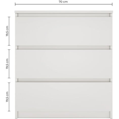 ASTER T3 - Commode de chambre 3 tiroirs - 77x70x40 - Meuble de rangement -  Style Scandinave Blanc