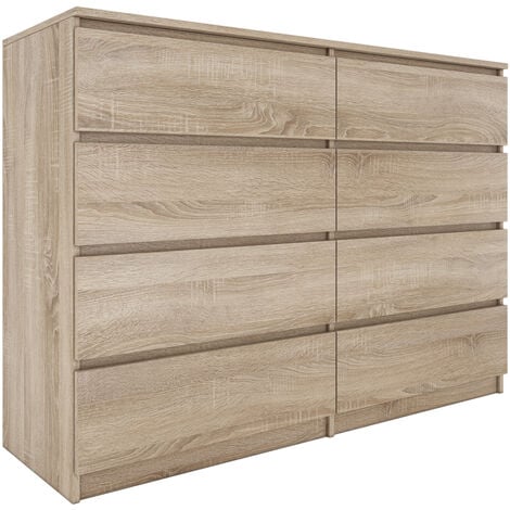 MILAN - Commode large  8 tiroirs chambre salon - 97x138x40 - Design minimaliste - Meuble de rangement - Aspect bois