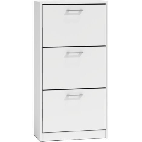 FANO - Meuble à chaussures style moderne - 116x60x28 cm - Rangement chaussures 3 portes 6 niches - Meuble d'éntrée Blanc (1/3)