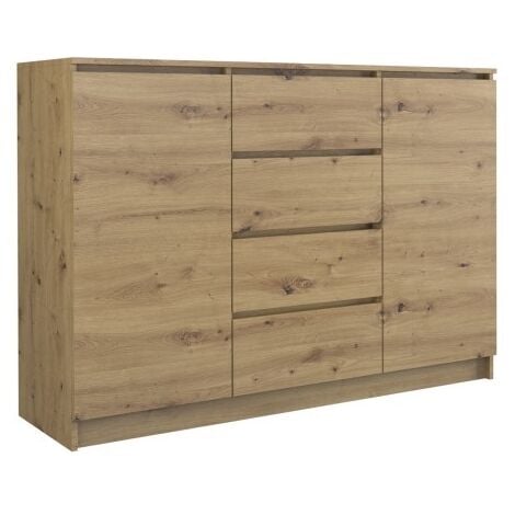 PARME - Commode de salon - 2 portes + 4 triroirs - 120x40x97 - Buffet style scandinave - Meuble de rangement - Aspect bois