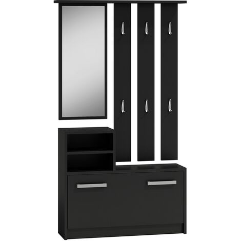 Topeshop – Meuble d'entrée avec miroir et 6 crochets – Rangement chaussures 180x85x24 cm – Panneaux mélaminés – Assemblage aisé