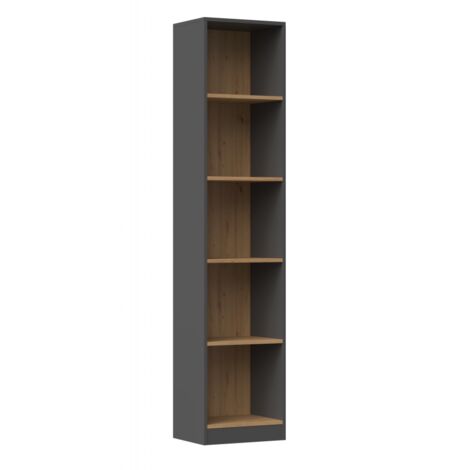 Topeshop – Bibliothèque 5 étagères 182x40x30 cm – Structure en panneaux de particules mélaminés – Style moderne gris mat – Meuble de rangement durable (1/5)