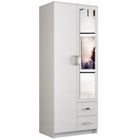 ROMA 80 Pequeño armario dormitorio oficina Armario multifunción 2 puertas Espejo 2 cajones Armario de almacenamiento Vestidor (1/3)