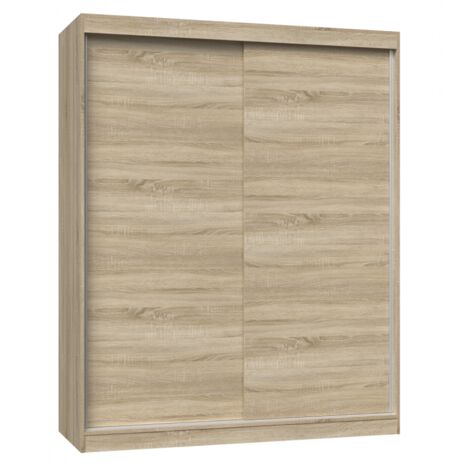 Hucoco – Armoire penderie à 2 portes coulissantes 160 cm – 5 étagères + tringle à vêtements – Finition aspect bois – Fabriquée en Europe