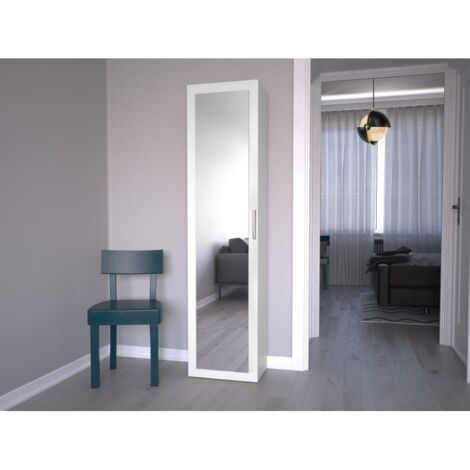 ATARA  Armoire d’entrée avec grand miroir  180x50x35 cm  Deux étagères + porte-cintres à l’intérieur  Meubles d’entrée