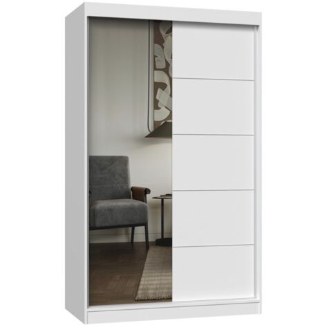 PAOLO - Armoire à 2 portes coulissantes blanc - 1 miroir - Largeur 120 cm - Dressing de chambre 2 portes (1/3)