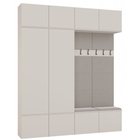 Topeshop – Ensemble de meubles d'entrée avec 2 armoires et 2 porte-manteaux – Dimensions 200x35x238 cm – Façades sans poignées TIP-ON – Tissu beige rembourré
