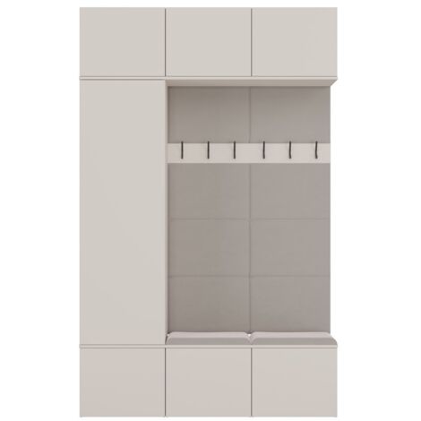 Topeshop – Ensemble de meubles d'entrée 1 armoire + 2 porte-manteaux 6 crochets – Dimensions 150x35x238 cm – Tissu beige rembourré