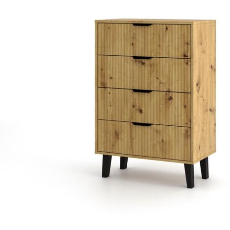 SONIA - Commode 4 tiroirs style scandinave - 70x39x102.5cm - Meuble de rangement - Chêne (1/5)