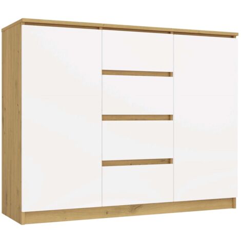 PARME - Commode style moderne chambre/salon/bureau - 120x40x97 - 2 portes+ 4 tiroirs - Artisan et Blanc (1/5)
