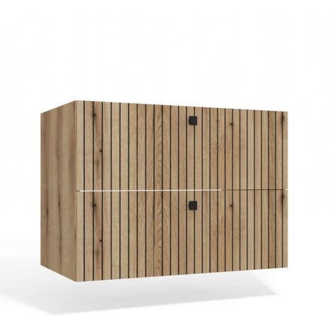 TIGO - Meuble sous lavabo 2 tiroirs chêne façade rainurée