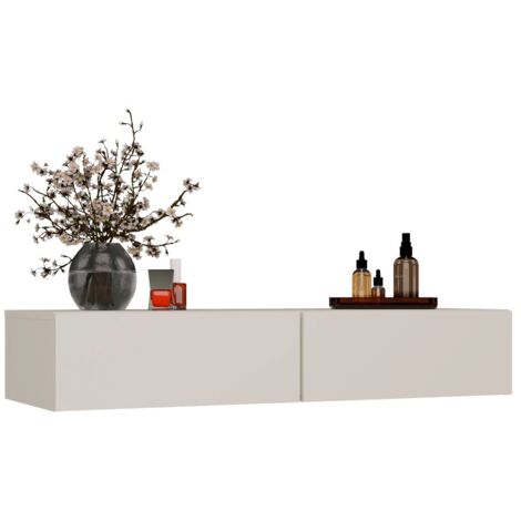 MIKA - Coiffeuse murale 110 cm 2 tiroirs - Beige cachemire (chambre)