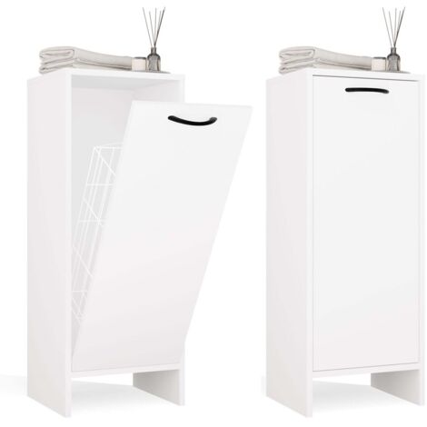 Topeshop – Armoire de salle de bain NINA avec panier à linge – Dimensions 35x90x30 cm – Panneau laminé 16 mm – Idéale pour petits espaces