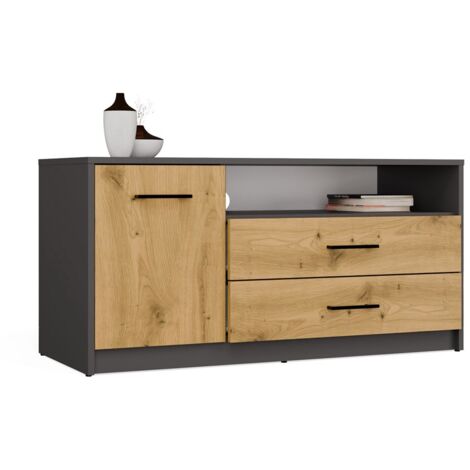 SIMPLO - Meuble TV 109 cm 2 tiroirs & 1 porte - Anthracite chêne artisan (1/5)