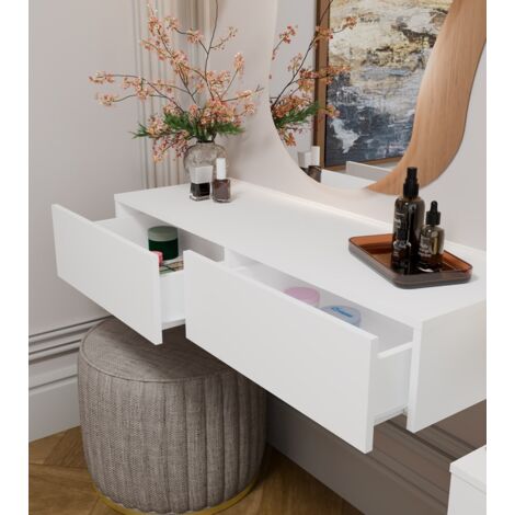 MIKA - Coiffeuse murale 110 cm 2 tiroirs - Blanc (chambre)