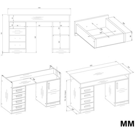 Bureau ADA Avec Tiroirs Et Armoire - 125x75x55 Cm, Blanc, Pour Chambre Enfant Ou Bureau