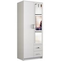 ROMA 80 Pequeño armario dormitorio oficina Armario multifunción 2 puertas Espejo 2 cajones Armario de almacenamiento Vestidor