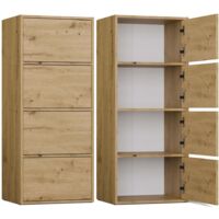 Topeshop – Commode enfant moderne 4 portes – 4 étagères – Système d’ouverture TIP-ON – Chêne artisanal – Dimensions 50x40x119cm