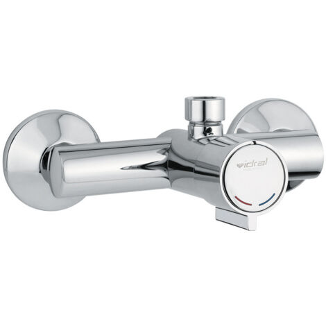 Miscelatore temporizzato 25 sec per doccia con alimentazione esterna e pulsante antibloccaggio Serie MINIMAL Idral 08532-30F Cromato - Ottone