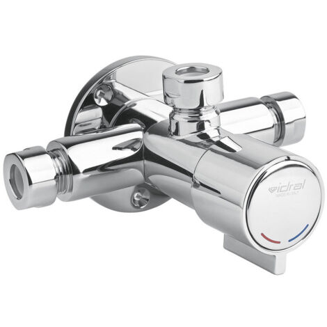 Miscelatore temporizzato 15 sec per doccia con alimentazione esterna e pulsante antibloccaggio Serie MINIMAL Idral 08533F Cromato - Ottone