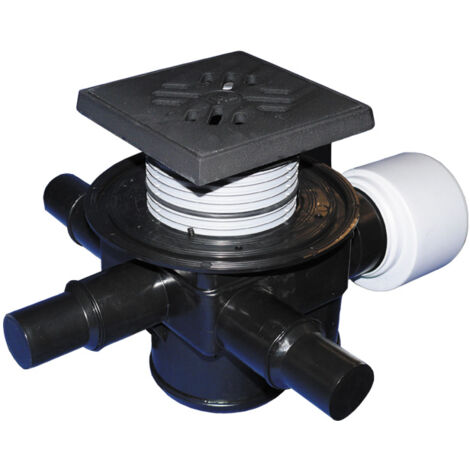 Pozzetto pavimento DN75/110, valvola antiriflusso, 3 entrate DN50/40, portagriglia telaio/griglia ghisa 150x150mm/137x137mm