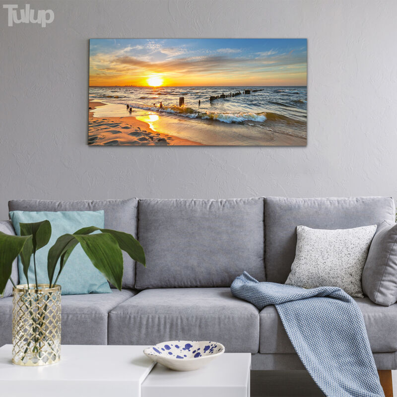 Tableau Mural Tulup Sous Verre – 125x50 Cm – Mer, Plage, étoile De Mer – Bleu/Brun – Moderne