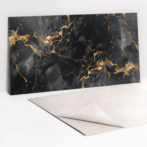 Panneau décoratif mural autocollant en vinyle imperméable 100 x 50 cm – Pierre marbrée et or – Résistant aux intempéries pour murs et meubles - OR 100 X