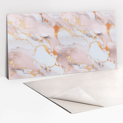 Panneaux muraux autocollants en vinyle imperméable - Marbre pastel et or 100 x 50 cm