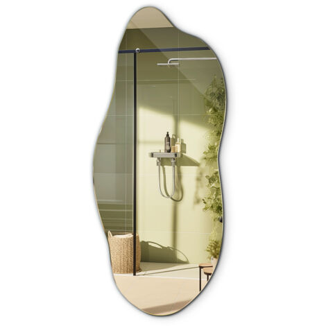 Miroir mural asymétrique 40x90 cm – Bords polis – Système de montage crochets métalliques – Pour agrandir l'espace et réfléchir la lumière