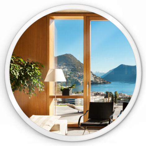 Miroir mural rond – Décoratif - sur cadre blanc - pour le salon, la salle de bain, la chambre (1/5)
