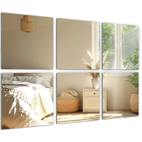 Carreaux de miroir Sans Cadre - Décoratif Auto-Adhésif (30x30cm, 6 Pièces) - Miroir Mural Autocollant