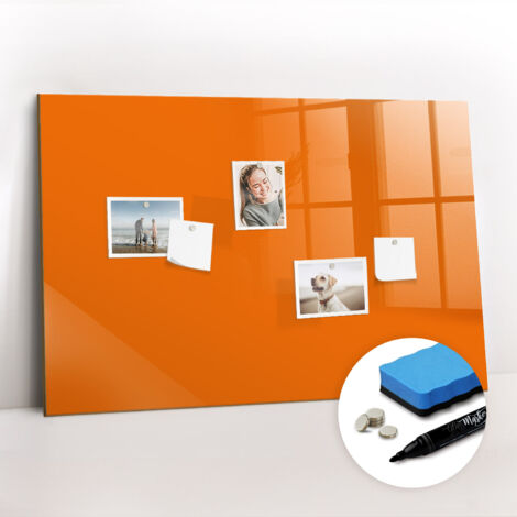 Tableau magnétique, panneau d’affichage, pense-bête, impression sur Verre – 90 cm x 60 cm - Orange (1/5)