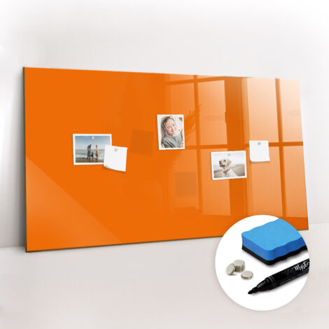 Tableau magnétique, panneau d’affichage, pense-bête, impression sur Verre – 120 cm x 60 cm - Orange (1/5)