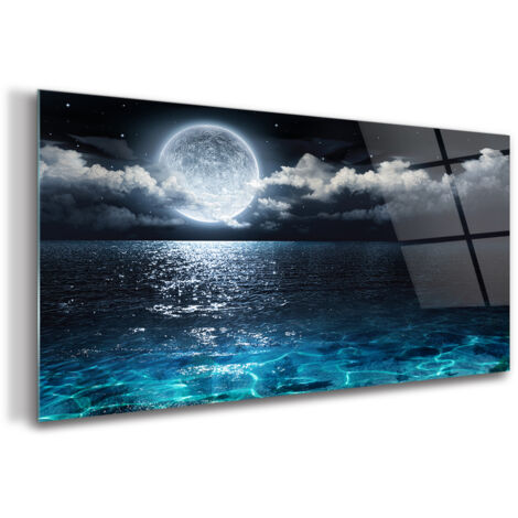 Tableau sur verre – 100 x 50 cm - Tableau mural décoratif - Verre Décorative - Pleine Lune (1/5)