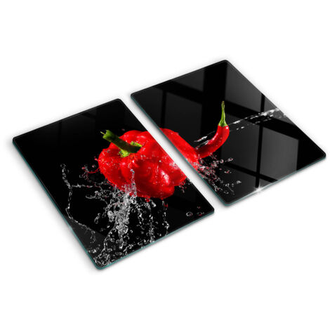 Planche de cuisine, couvre plaque, verre planche découper, verre trempé – 2 x 40 x 52 cm - Poivron rouge