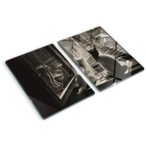 Planche de cuisine, couvre plaque, verre planche découper, verre trempé – 2 x 40 x 52 cm - Des chats à la fenêtre