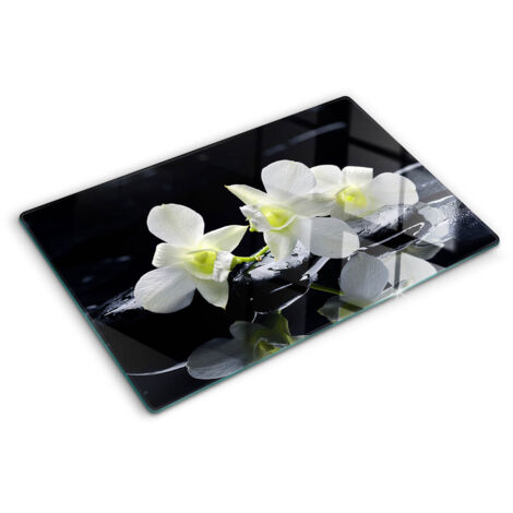 Planche De Cuisine En Verre Tulup – 80x52 Cm – Motif Orchidée Et Cœur (Rose)