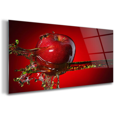 Tableau sur verre – 140 x 70 cm - Tableau mural décoratif - Verre Décorative - Pomme Rouge (1/5)
