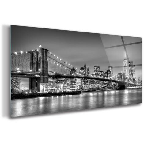 Tableau sur verre – 140 x 70 cm - Tableau mural décoratif - Verre Décorative - Pont de Brooklyn (1/5)