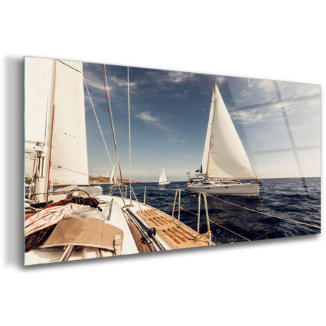 Tableau sur verre – 100 x 50 cm - Tableau mural décoratif - Verre Décorative - Navigation En Mer (1/5)