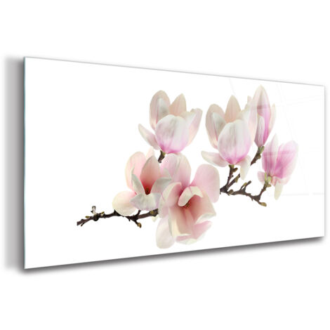 Tableau sur verre – 100 x 50 cm - Tableau mural décoratif - Verre Décorative - Fleur de Magnolia (1/5)