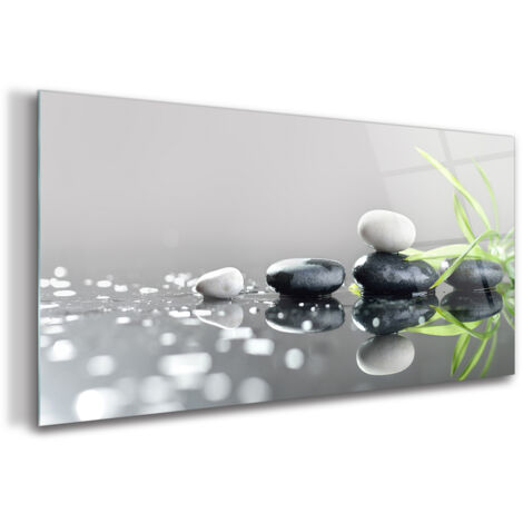 Tableau sur verre – 100 x 50 cm - Tableau mural décoratif - Verre Décorative - Herbe Et Pierres (1/5)