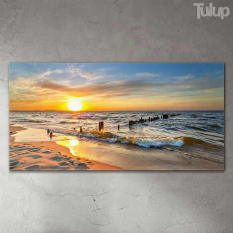 Tableau Déco Panoramique Plage Sur Verre Acrylique - Format 100x50 Cm, Marque Tulup, Neuf