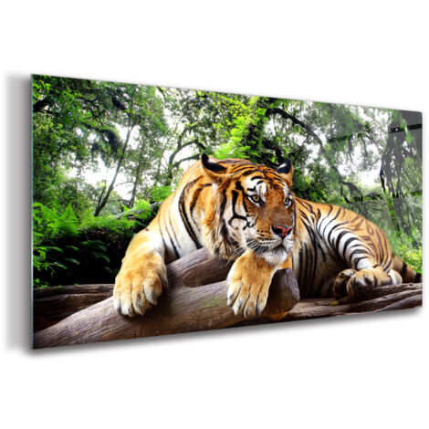 Tableau sur verre – 120 x 60 cm - Tableau mural décoratif - Verre Décorative - Tigre (1/5)