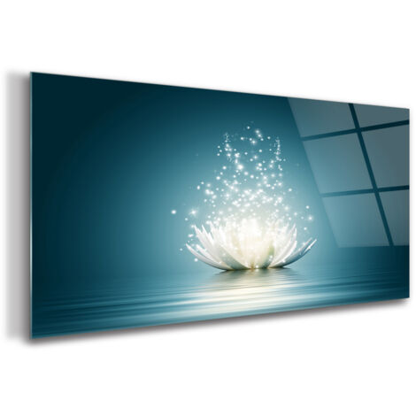 Tableau sur verre – 120 x 60 cm - Tableau mural décoratif - Verre Décorative - Fleur de Lotus