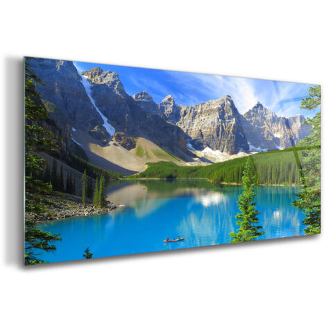 Tableau sur verre – 100 x 50 cm - Tableau mural décoratif - Verre Décorative - Montagnes Et Forêt (1/5)